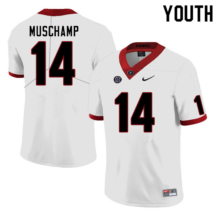 Youth #14 Jackson Muschamp Georgia Bulldogs College Football Jerseys Sale-White - Click Image to Close